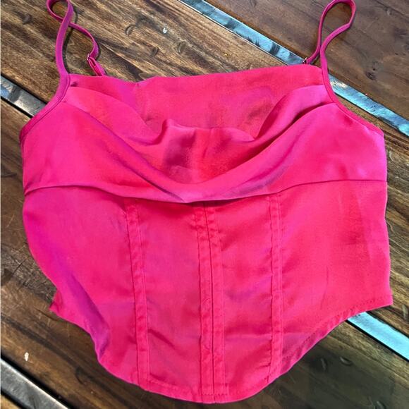 Vibrant Pink Cowl Neck Cropped Camisole Size Medium - Picture 1 of 4